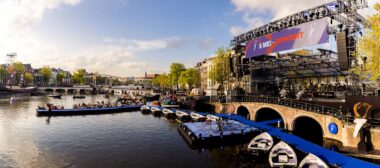 Canal concert in Amsterdam, hanging LED screen