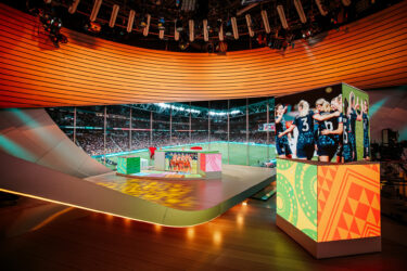LED video cube in broadcast studio