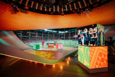 LED video cube in broadcast studio
