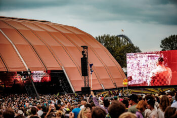 Outdoor LED screen with live registration feed