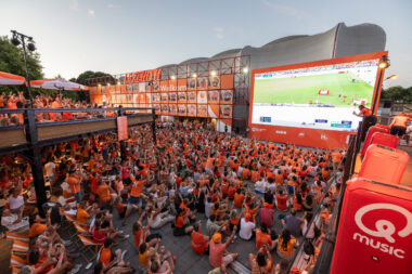 Livestream on large outdoor LED wall in fanzone Paris